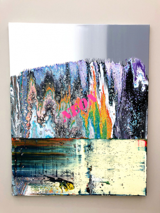 Neon-Cliffs 100x80cm. Oil, acrylic and spraypaint on canvas. 2021