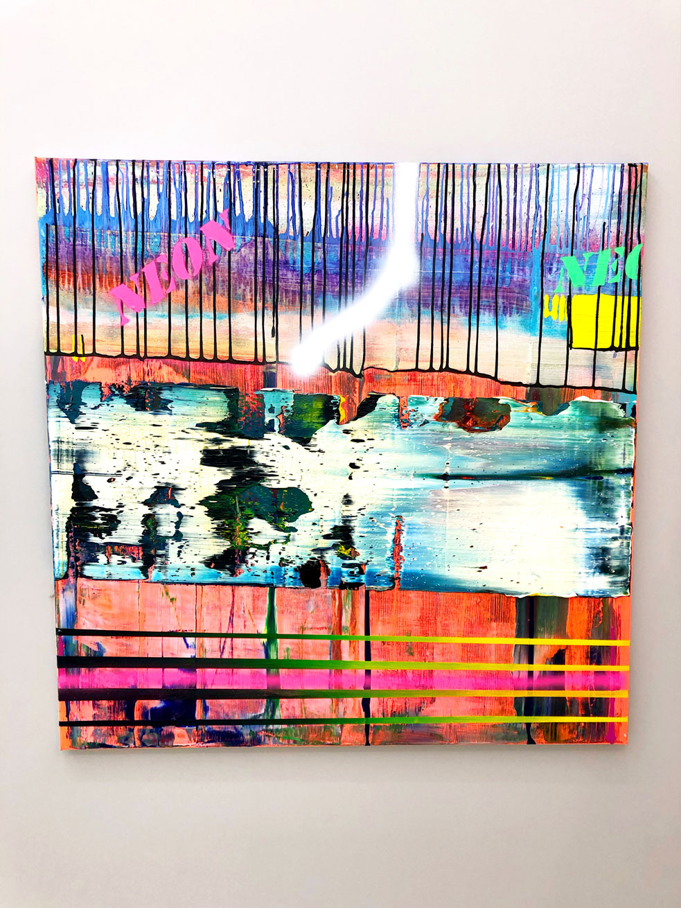 Neon-Factory 100x100cm. Oil, acrylic and spraypaint on canvas 2021